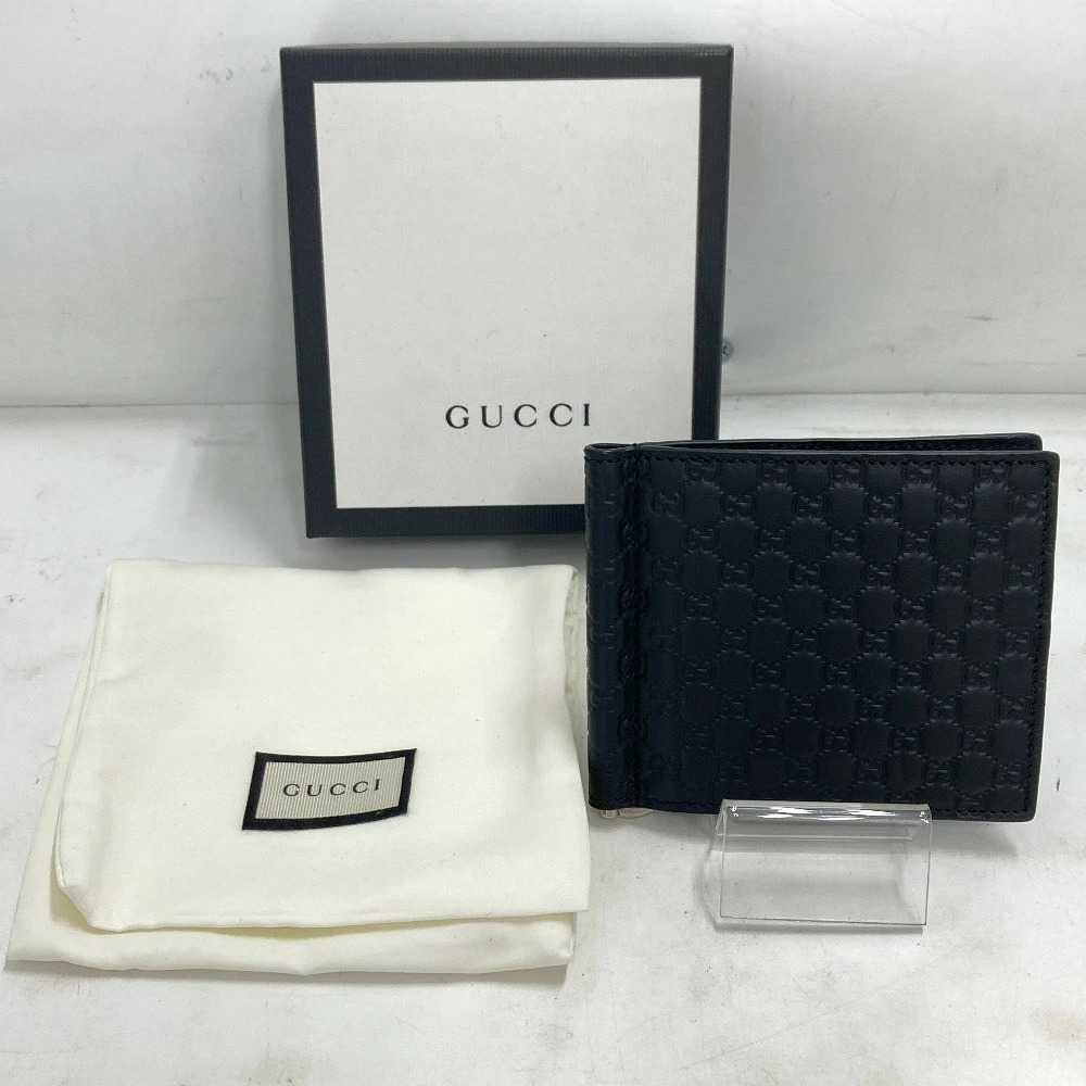 Gucci Microguccissima Money Clip Coin Pocket Card Slots Wallet Leather Black